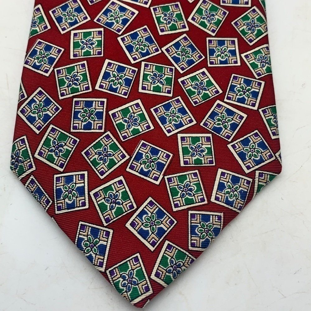 Pierre Balmain 100% Silk Extra Long Red Blue Pattered Tie